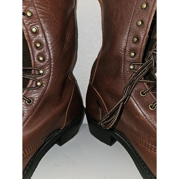 New! Double-H Womens 9 M Boots Kiltie Lace Up Lacer DH9965 Brown Leather Cowgirl - Picture 6 of 11